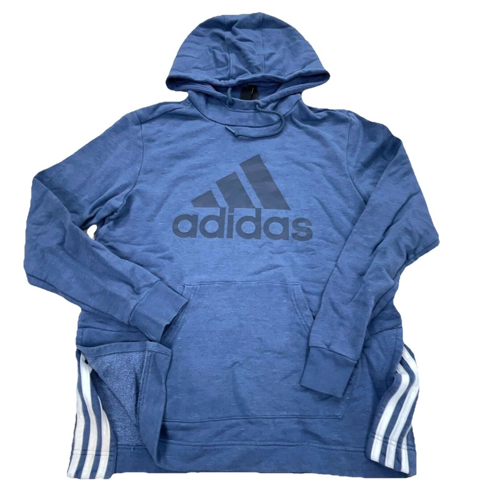 Adidas Hoodie Women Medium Blue White Sweatshirt Sweater Spell Out Logo *